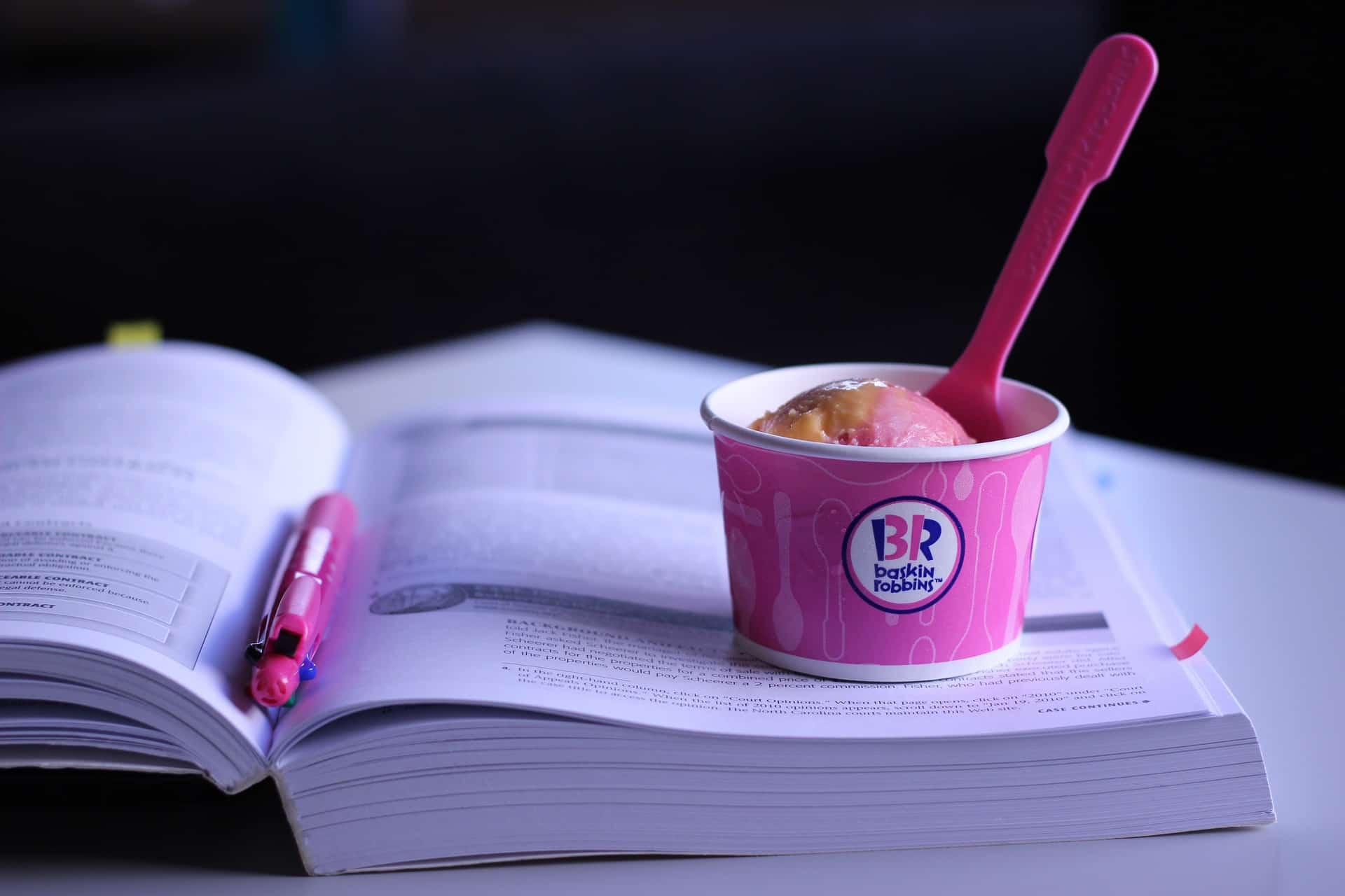 ice cream on top of a book